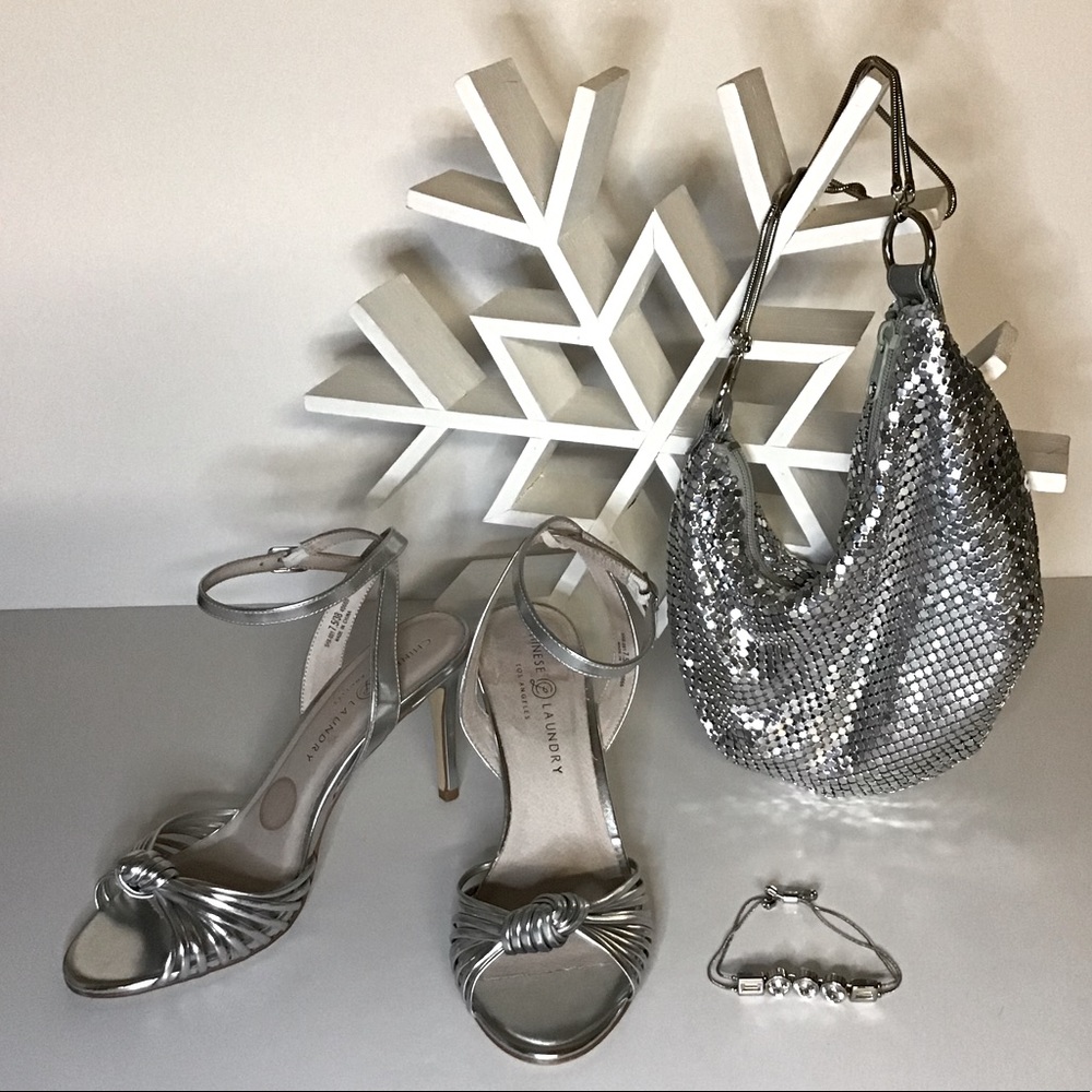 Chinese Laundry Silver Trio Shoes Purse Bracelet